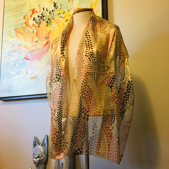 Korean Silk Feel Polka Dot Scarf Blue White OS - Picture 3 of 14